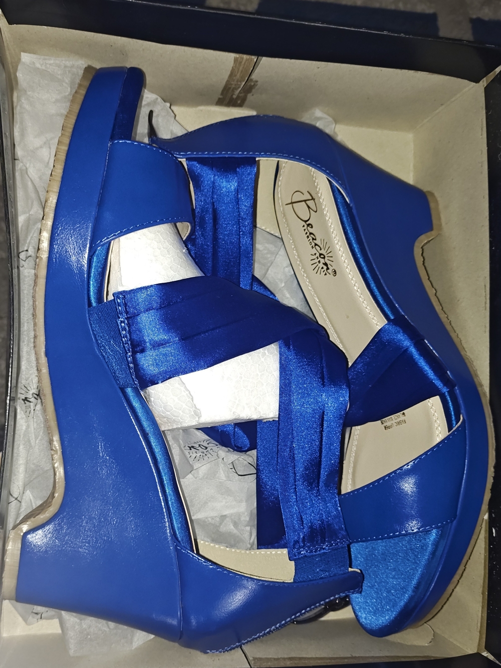 Beacon Royal Blue Wedge Sandals With Satin Straps